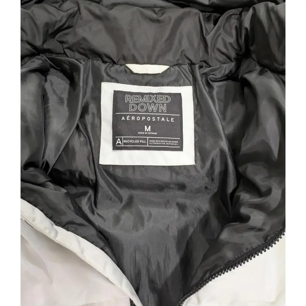 Mens Aeropostale Remixed Down White‎ Black Hooded Full Zip Winter Jacket Size M